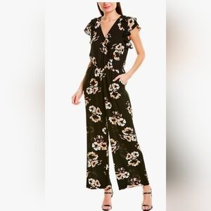 1.STATE Women's Flounce Sleeve Floral Mirage Wrap Jumpsuit
